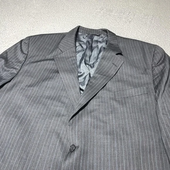 Jack Victor Suit Jacket Mens 50L Gray Pinstripe Super 100s Wool Long 2 Button